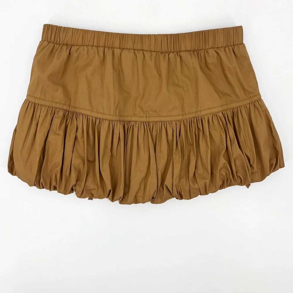 Cherry Mellow 100% Cotton Brown Y2K Ruched Bubble Bow Mini Skirt Size Large